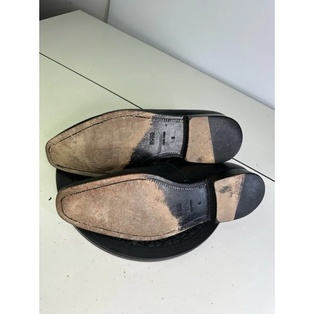 HUGO BOSS Men Size 8 Vero Cuoio Black Leather Horsebit Slip On Loafers Shoes